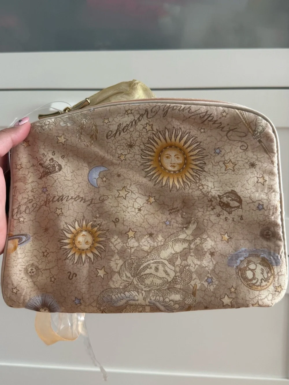 Beige Celestial Sun & Stars Cosmetic Pouch